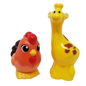 Plastic Chicken & Giraffe Toy Figures Lot of 2